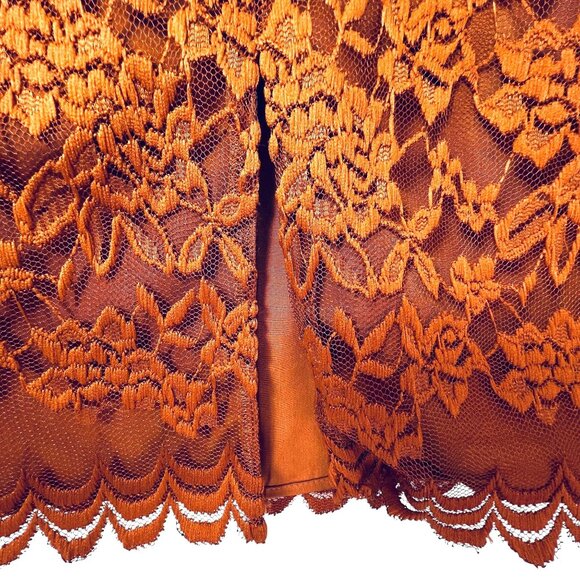 Maggie Sweet Copper Orange Lace Overlay Skirt Elastic Waist Scalloped Hem 1X XL - Picture 8 of 9